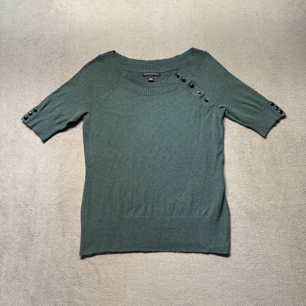Banana Republic Womens Small 3/4 Sleeve Sweater Green Silk Blend Knit EUC